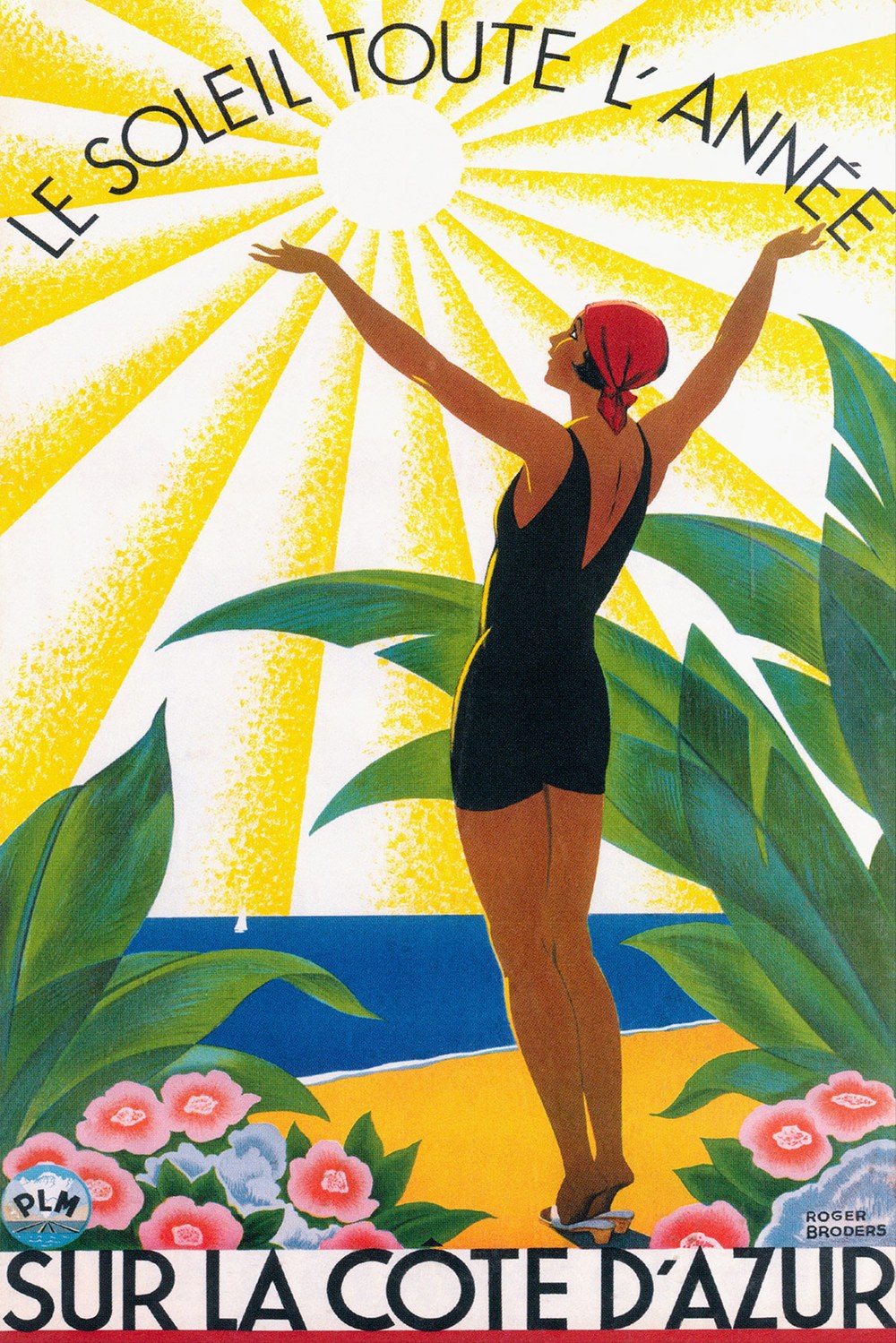 Affiche ancienne « Le soleil toute l’année sur la Côte d’Azur », signée Roger Broders